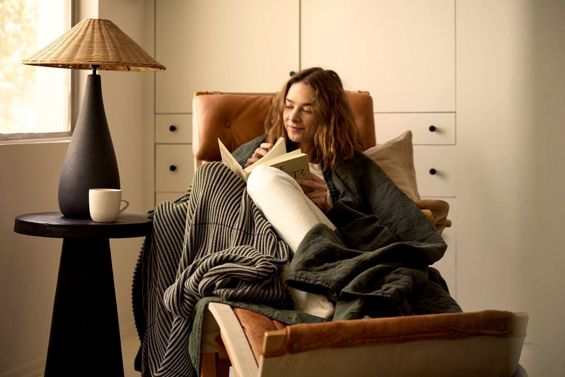 Organic Two Tone Rib Knit Throw (Moss and Evergreen)