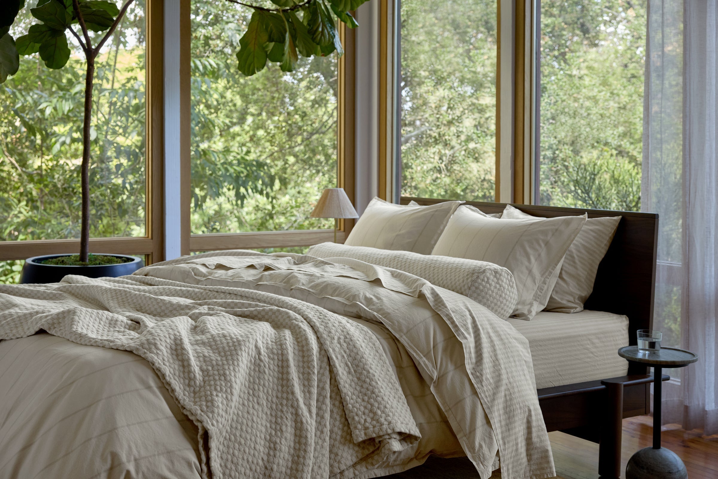 Percale Sheet Set - Bone Stripe F/Q