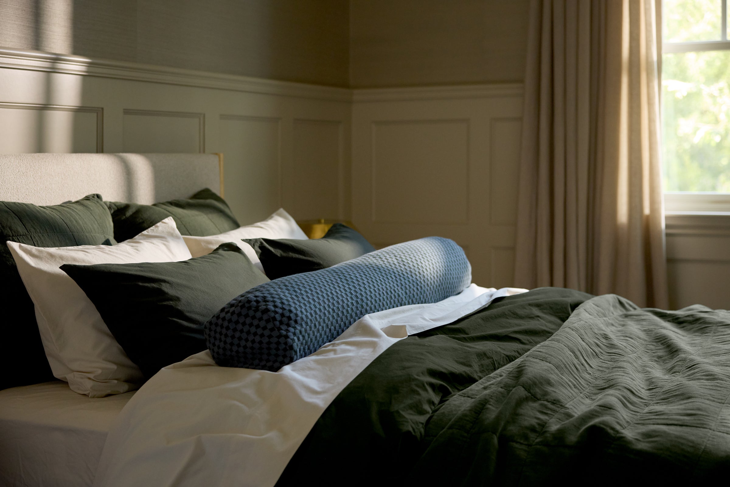 Organic Keys Jacquard Bolster Pillow Cover - FINAL SALE (Dusk and Evergreen)