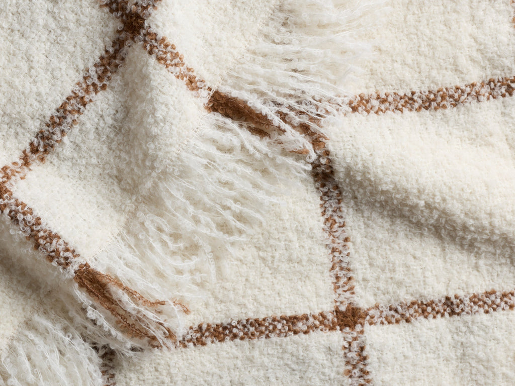 Alpaca Boucle Windowpane Throw - FINAL SALE (Cream with Tobacco)