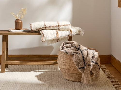 Alpaca Boucle Windowpane Throw - FINAL SALE (Cream with Tobacco)