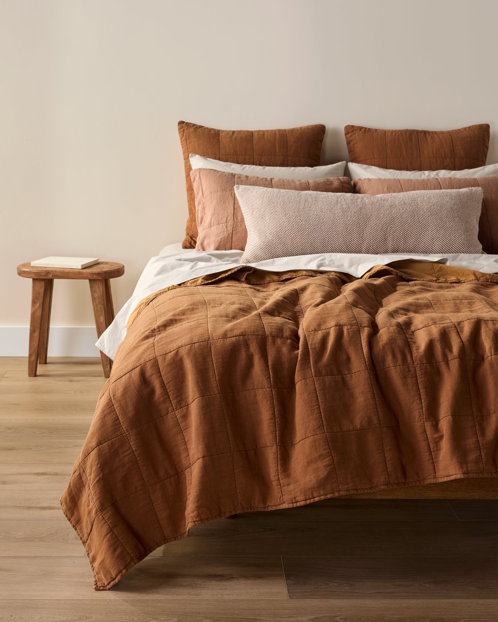 Linen Box Quilted Euro Sham (Tobacco)