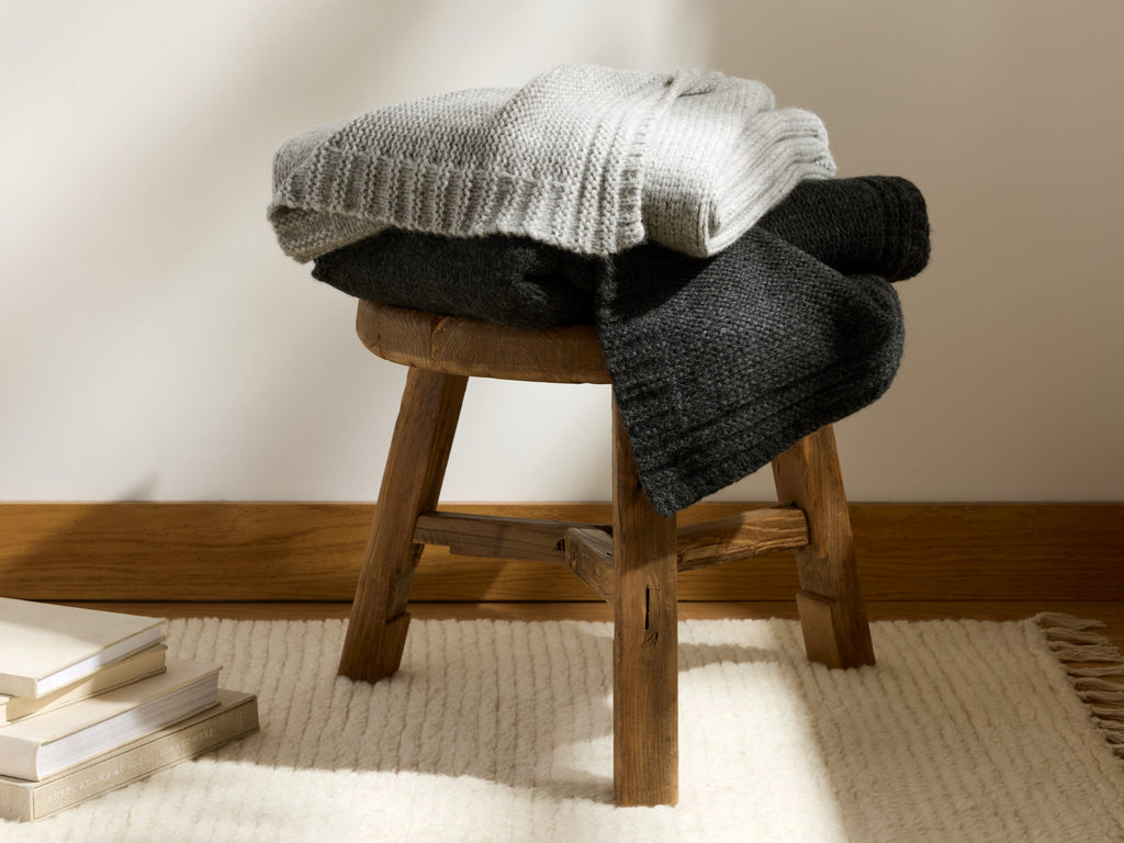 Classic Knit Alpaca Throw - FINAL SALE (Light Heather Grey)