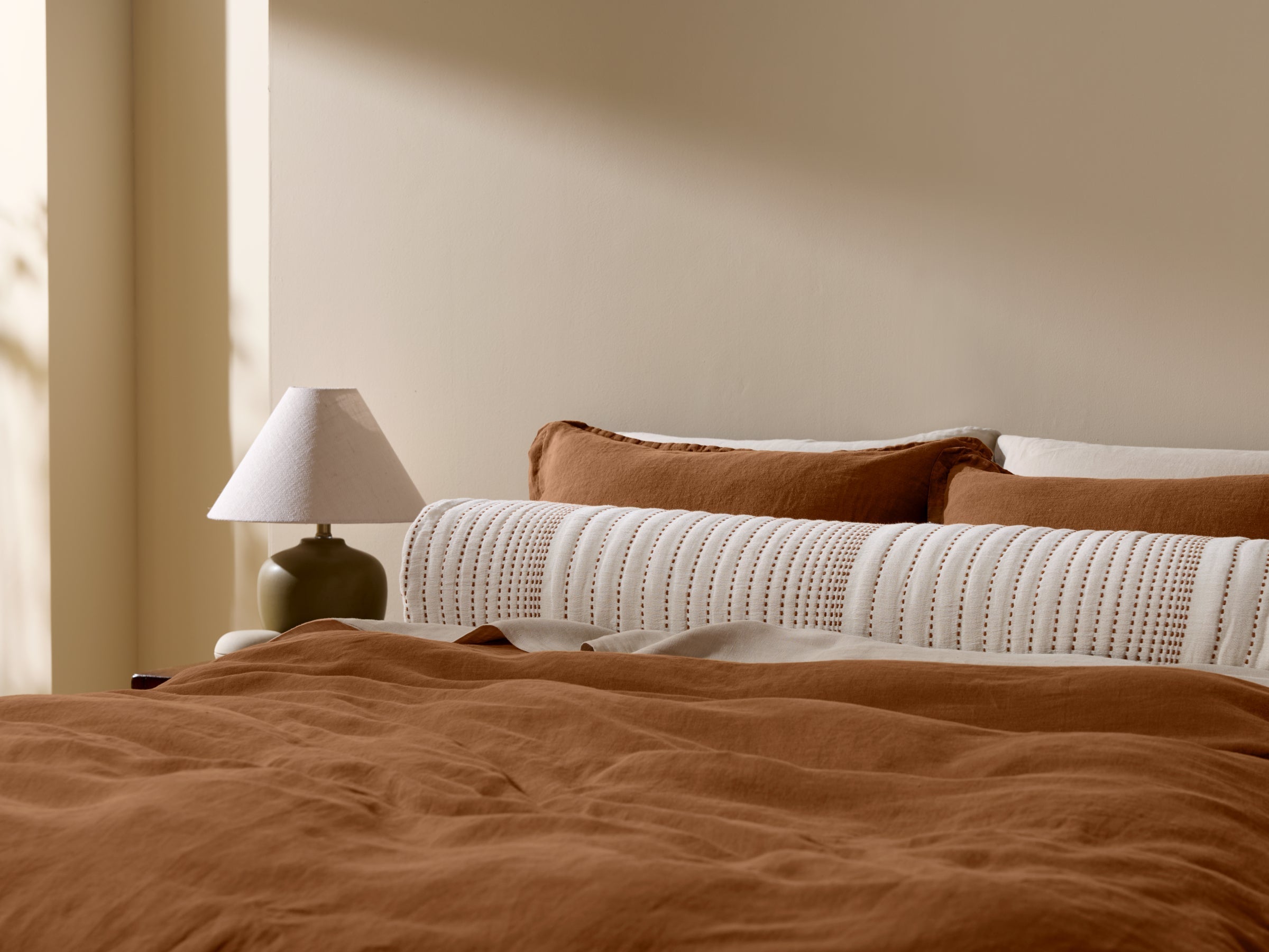 Hand Stitched Bolster Pillow Cover - FINAL SALE (Cream and Tobacco)