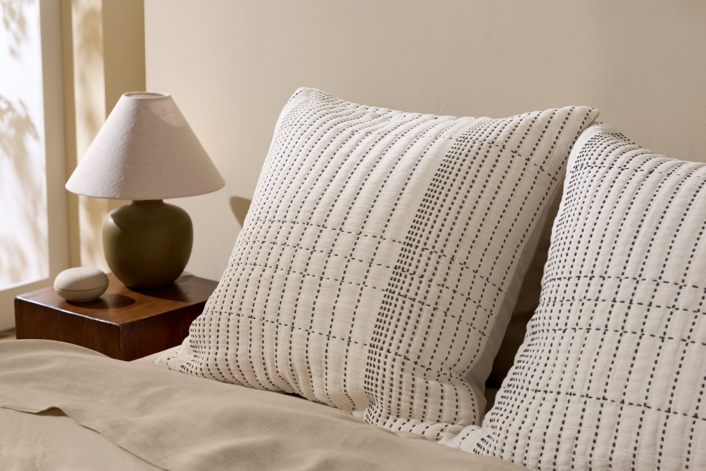 Hand Stitched Euro Pillow Cover - FINAL SALE (Ivory and Soft Black)