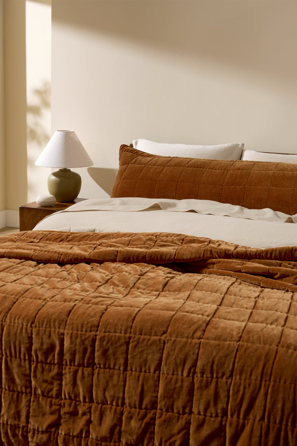 Hand Stitched Velvet Body Pillow Cover (Tobacco)