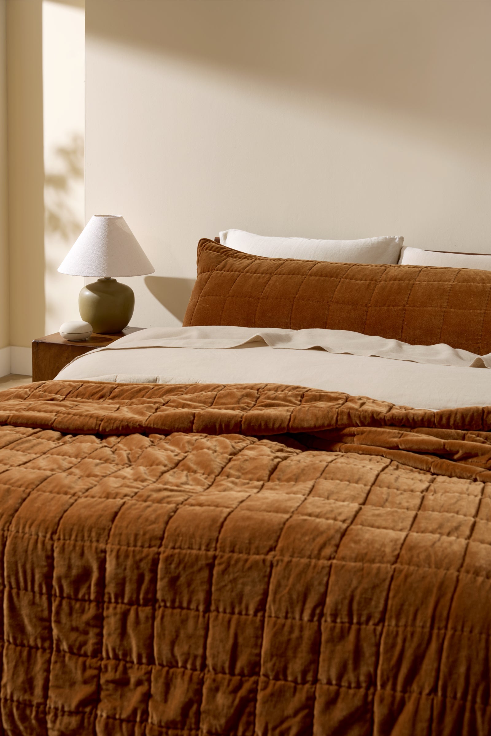 Hand Stitched Velvet Body Pillow Cover (Tobacco)