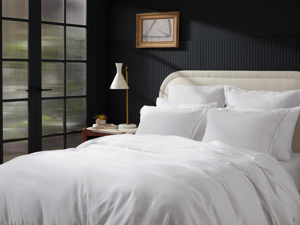 Linen Tencel Duvet Cover - FINAL SALE (White with Black)