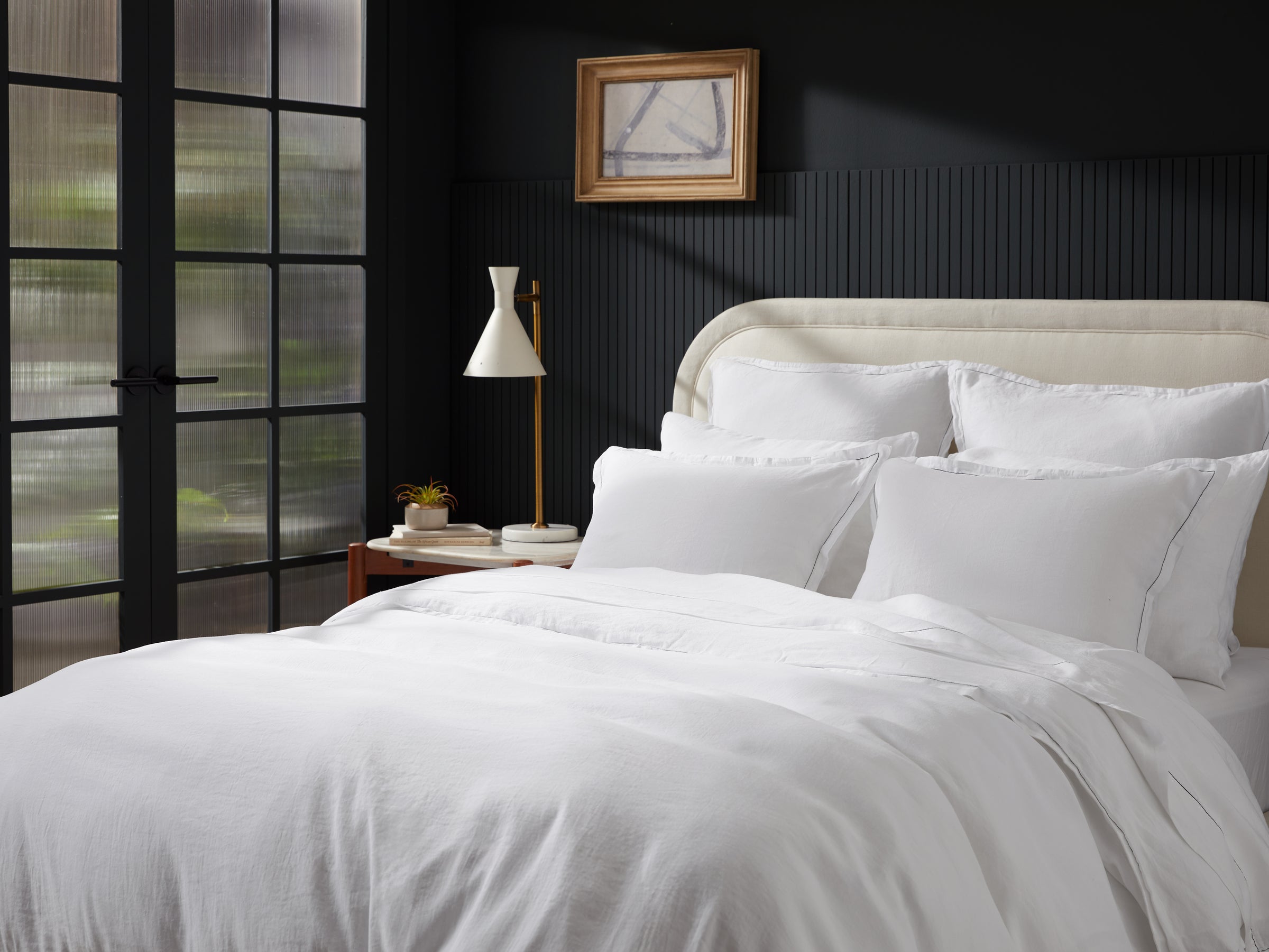 Linen Tencel Duvet Cover - FINAL SALE (White with Black)