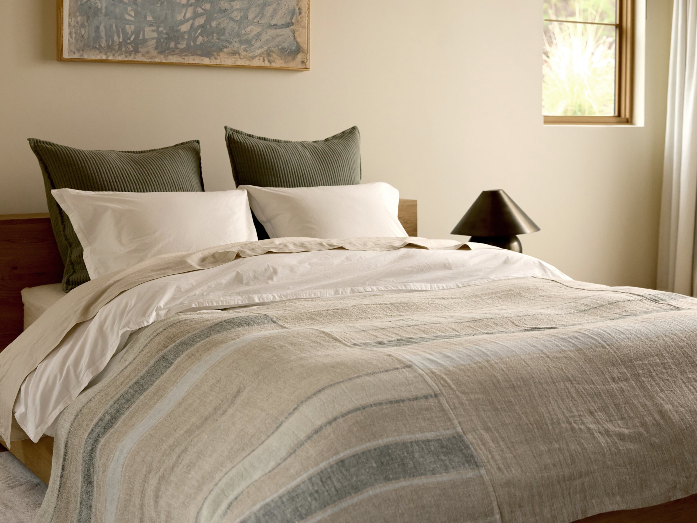 Heritage Linen Bed Cover (Natural Stripe Cool)