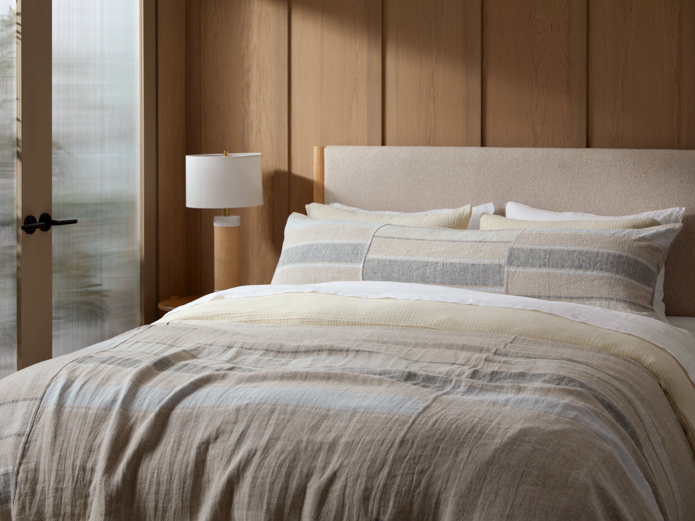 Heritage Linen Bed Cover (Natural Stripe Cool)