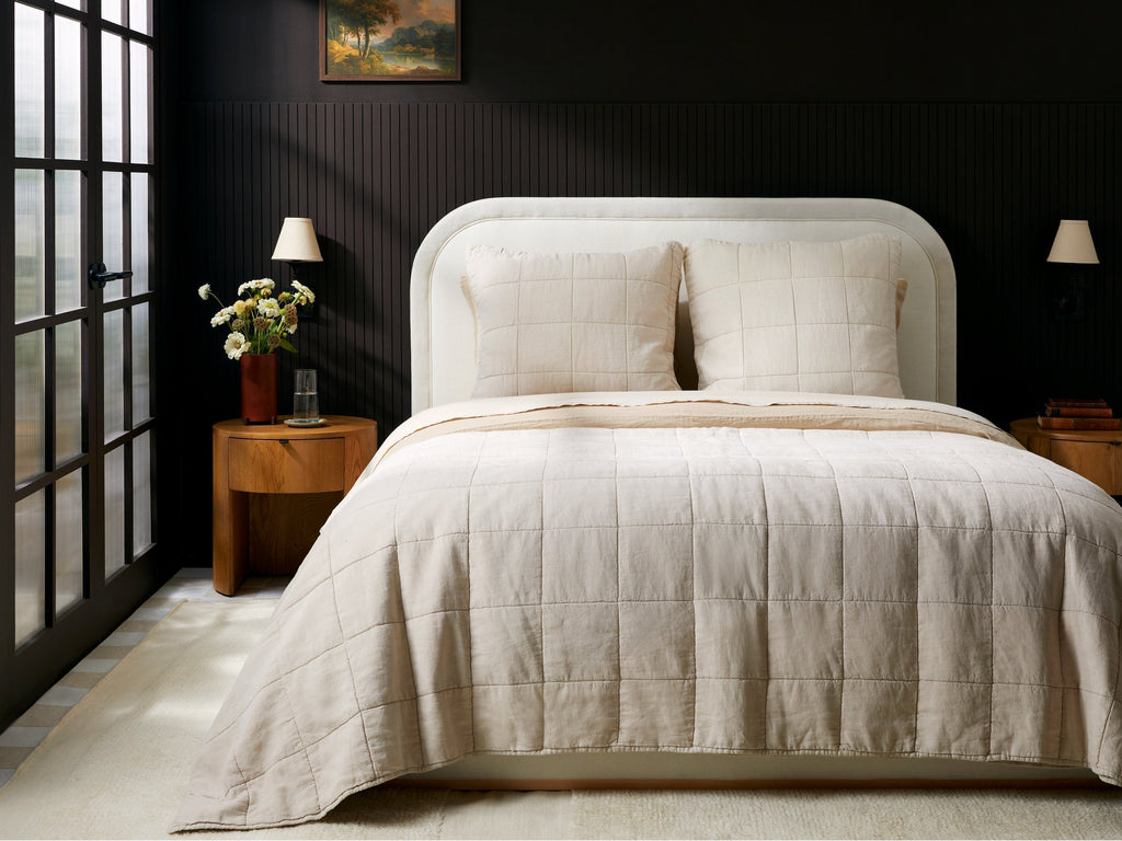 Linen Box Quilted Euro Sham (Bone)