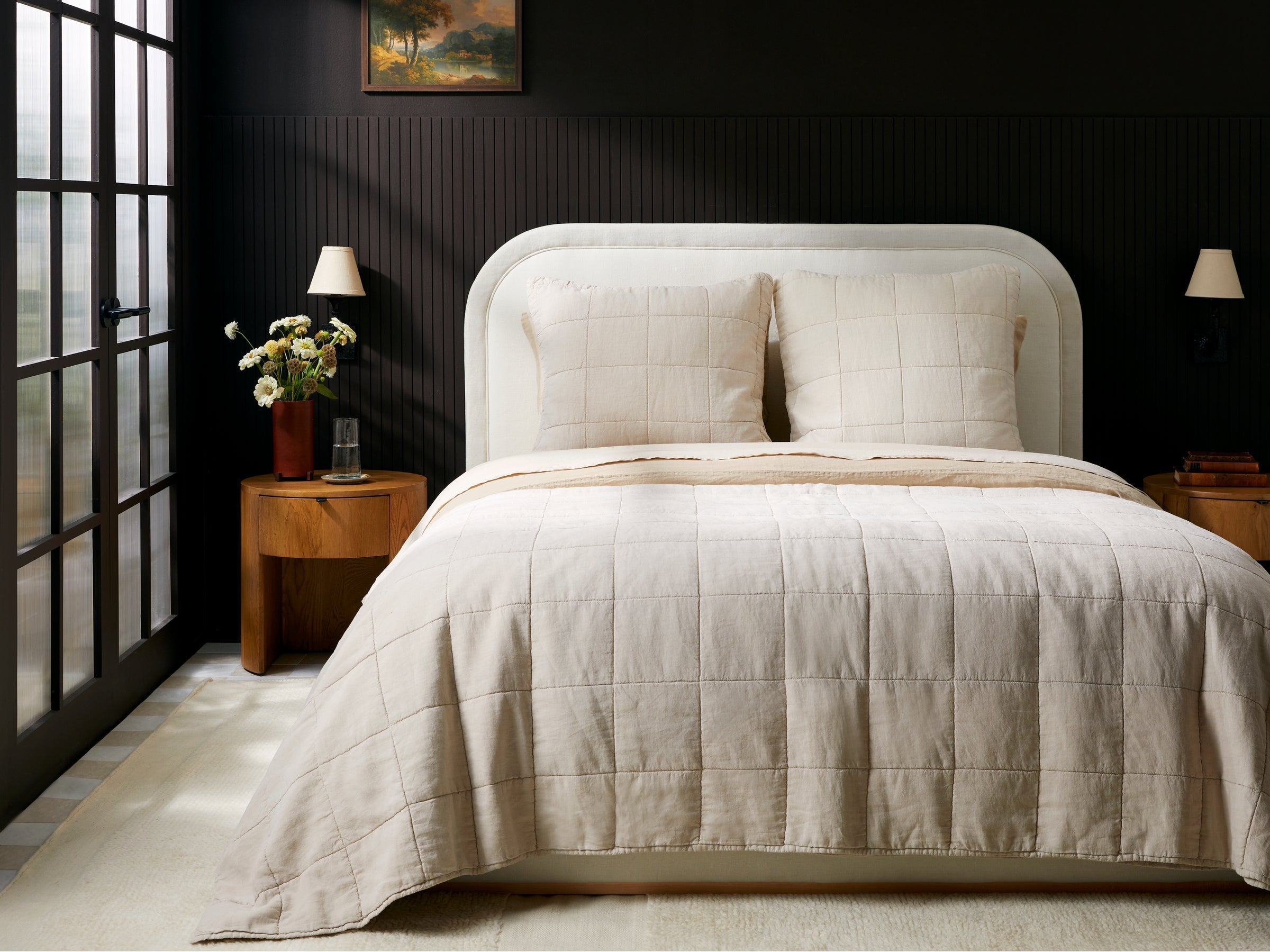 Linen Box Quilted Euro Sham (Bone)