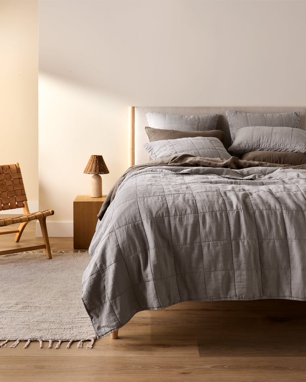 Linen Box Quilted Euro Sham (Pebble)