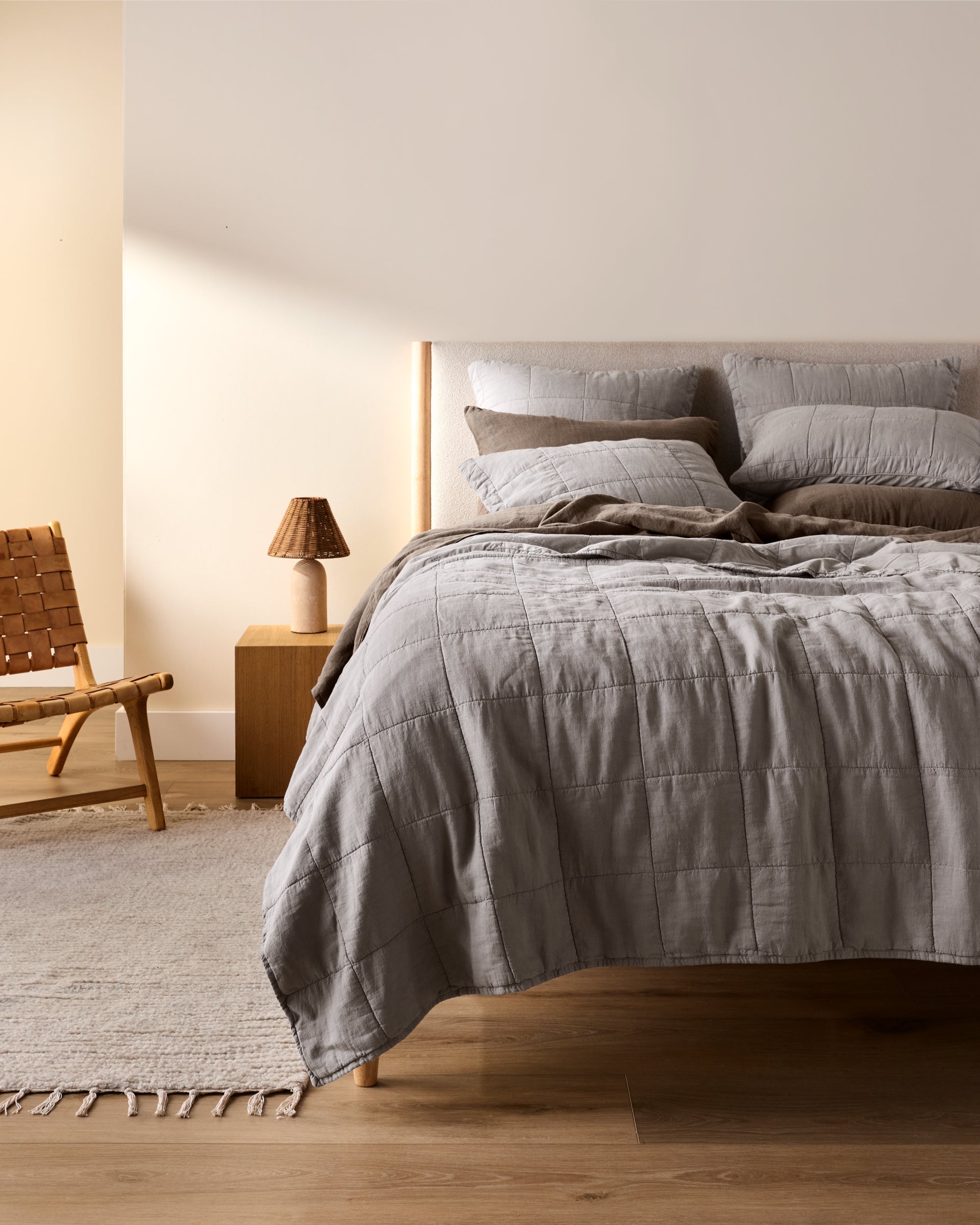 Linen Box Quilted Euro Sham (Pebble)