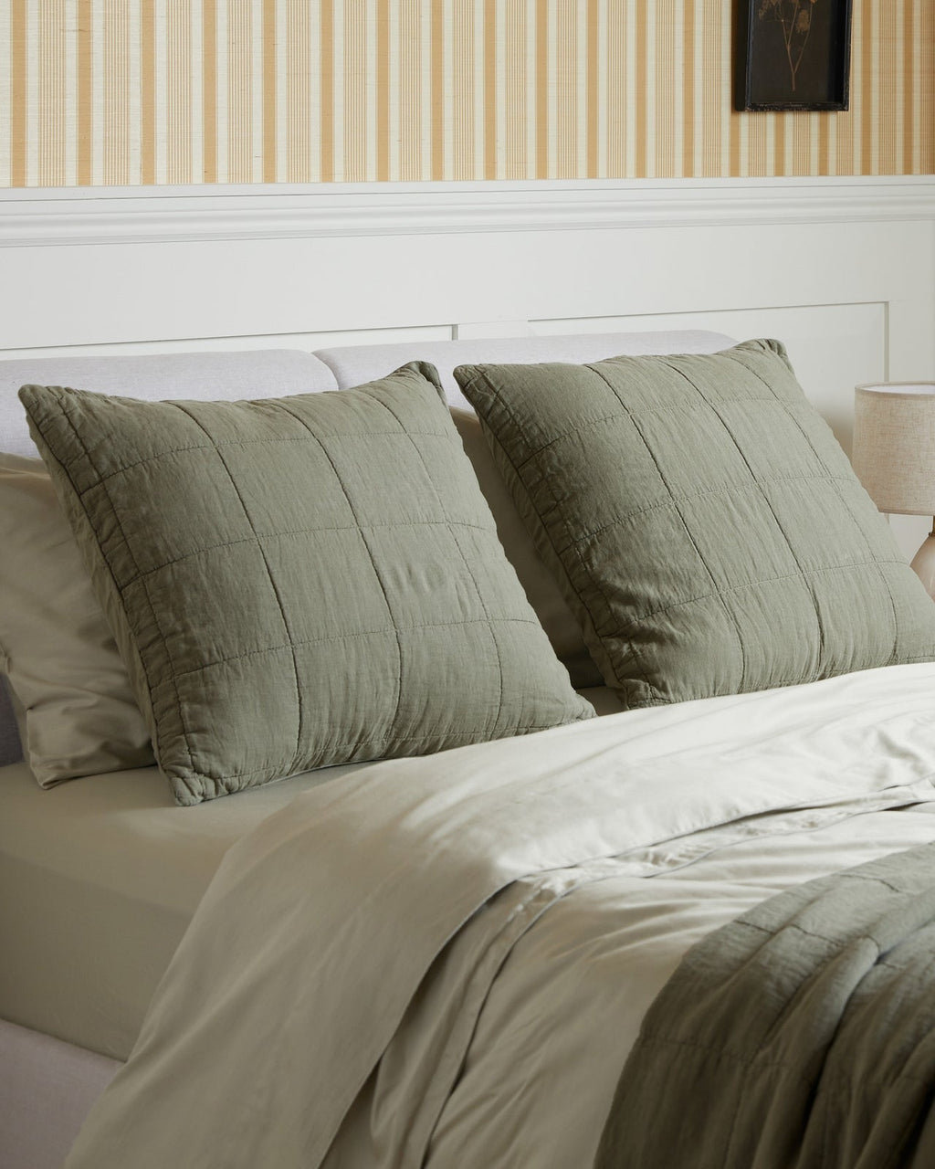 Linen Box Quilted Euro Sham (Moss)