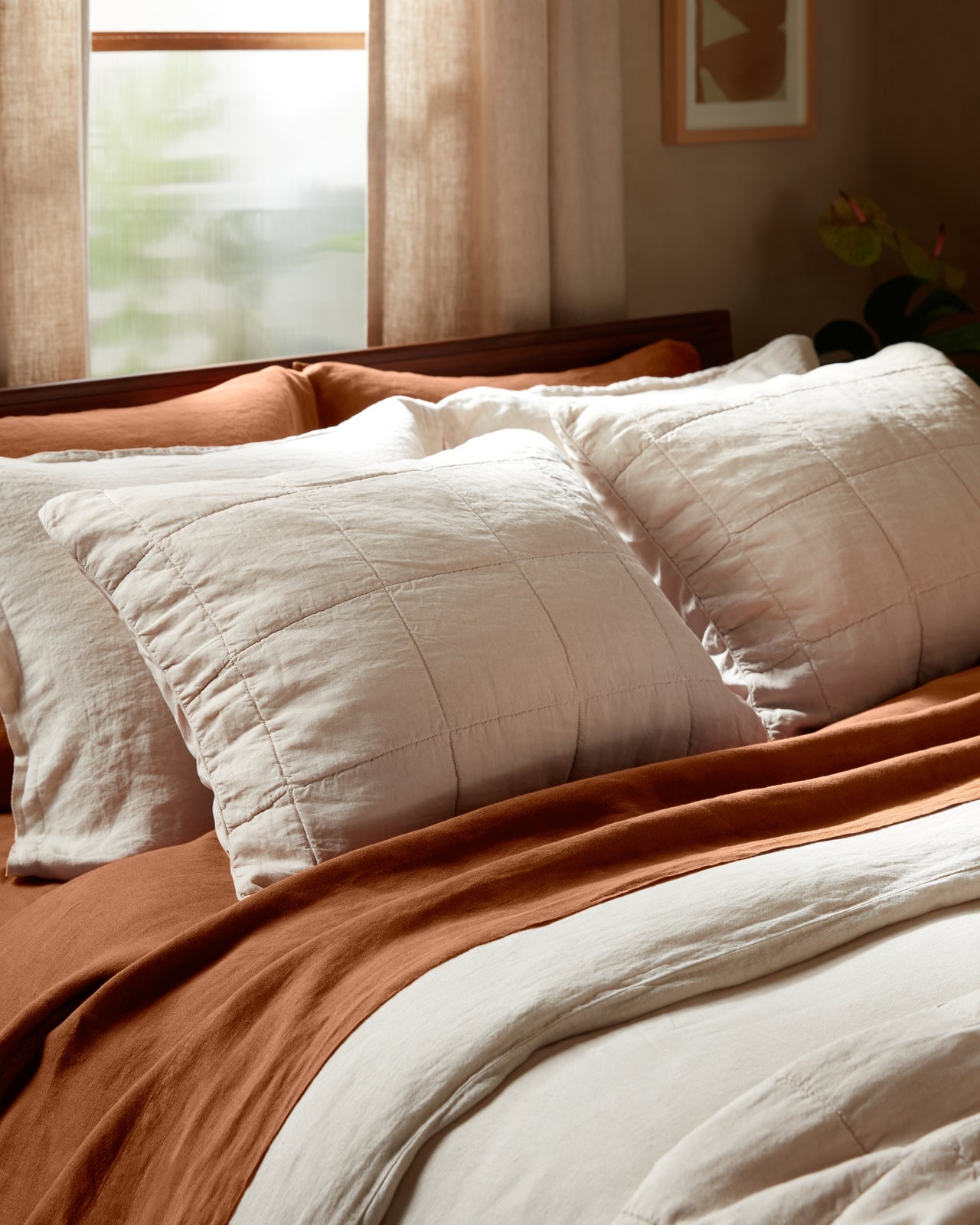 Linen Box Quilted Sham Set (Bone)