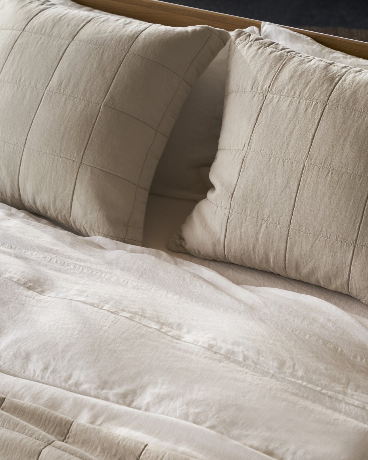 Linen Box Quilted Sham Set (Bone)