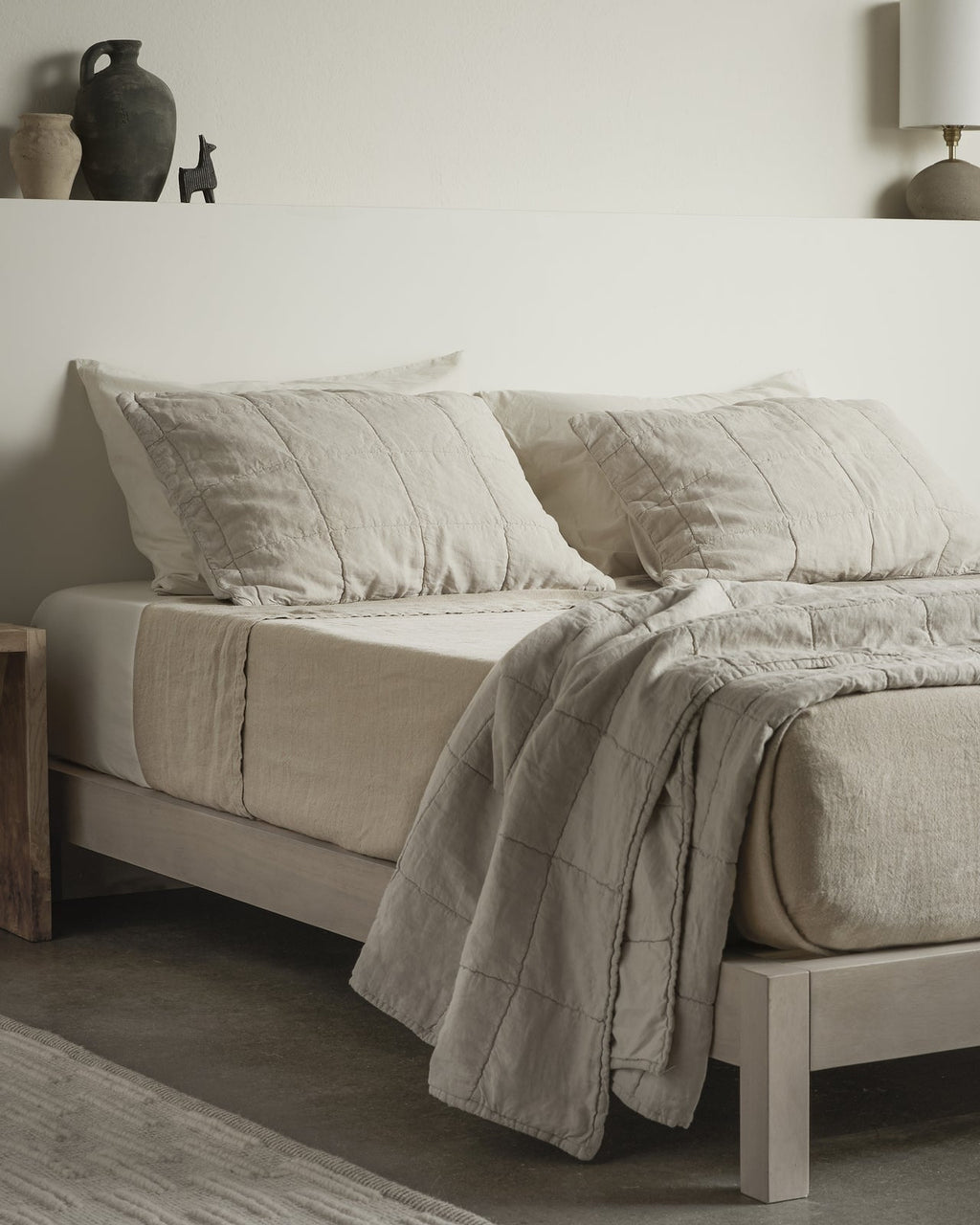 Linen Box Quilted Sham Set (Bone)