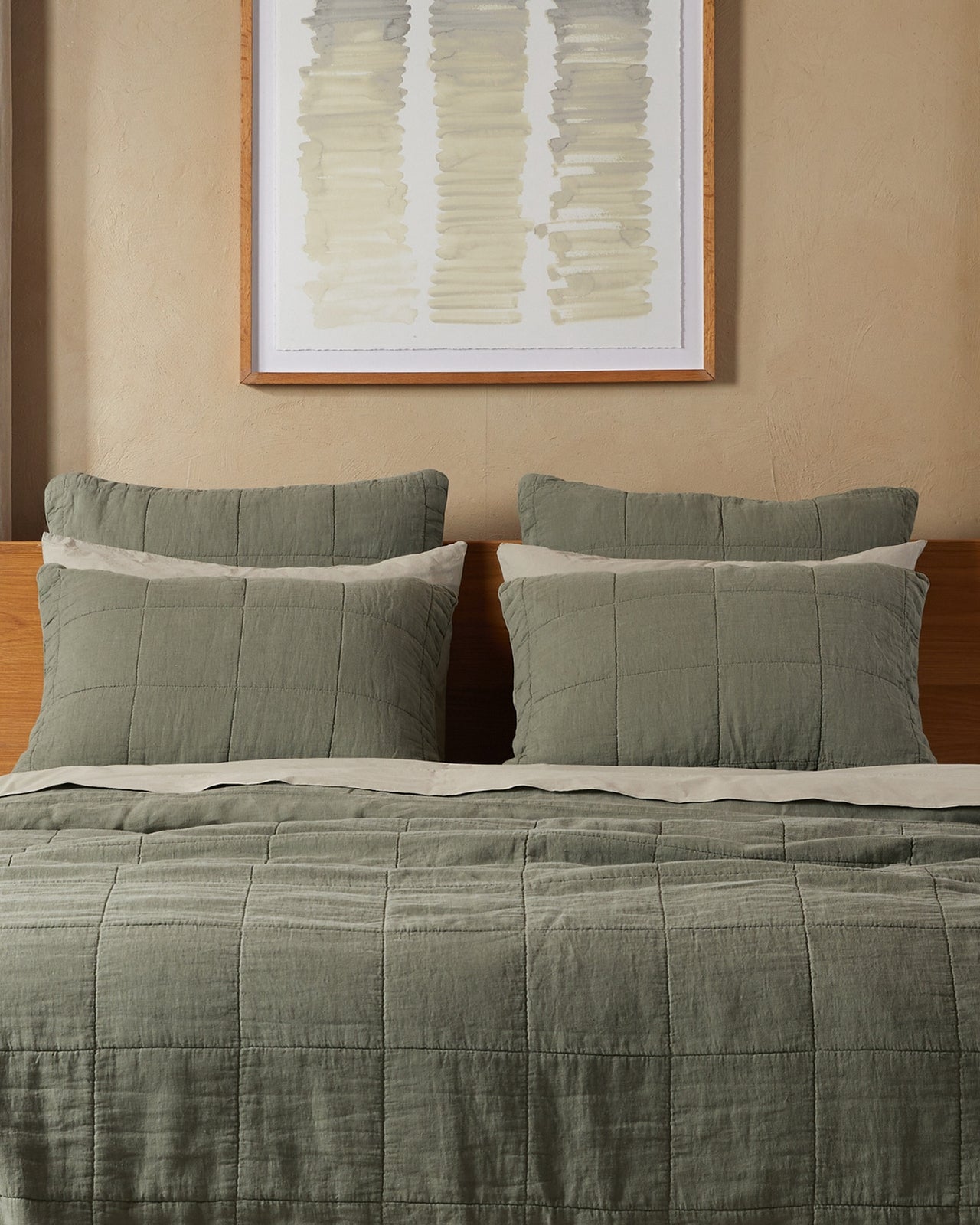 Linen Box Quilted Sham Set (Moss)