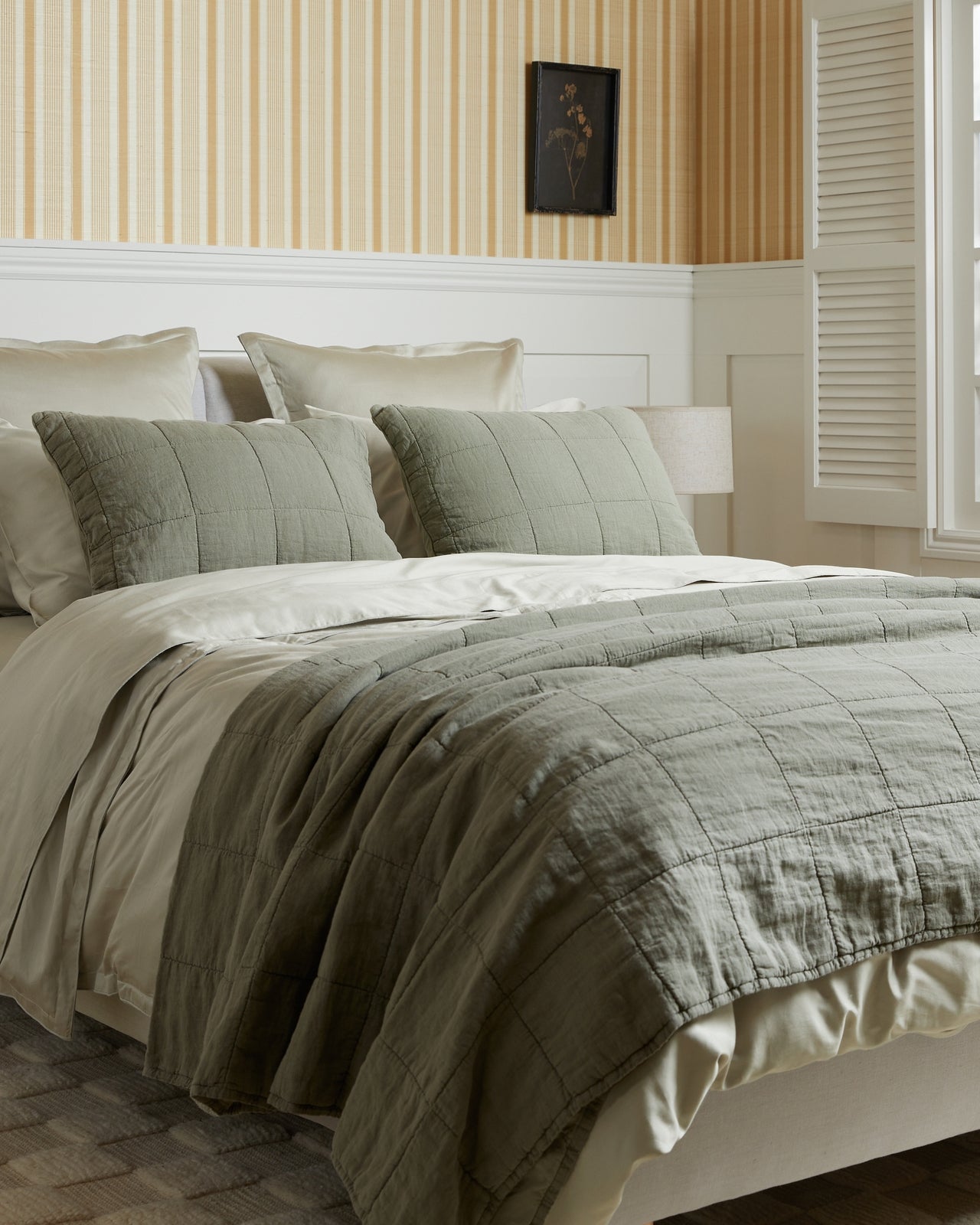 Linen Box Quilted Sham Set (Moss)