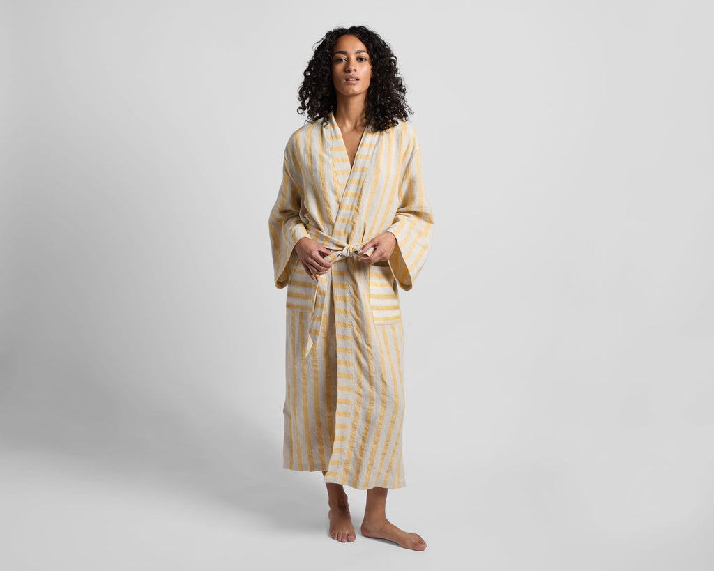 Linen Stripe Robe - FINAL SALE (Natural and Yellow)