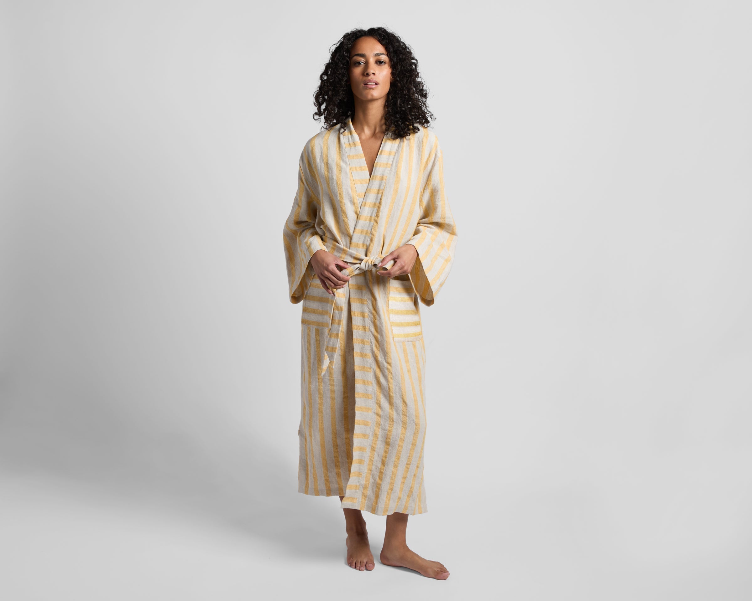 Linen Stripe Robe - FINAL SALE (Natural and Yellow)