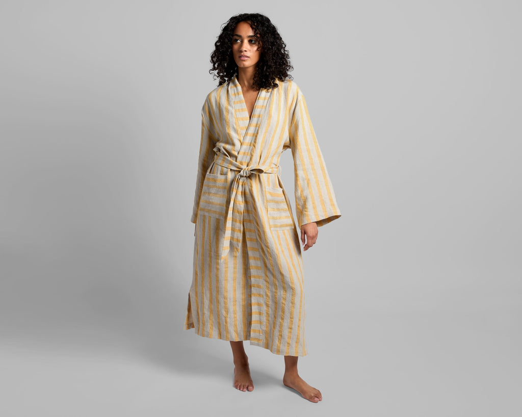 Linen Stripe Robe - FINAL SALE (Natural and Yellow)
