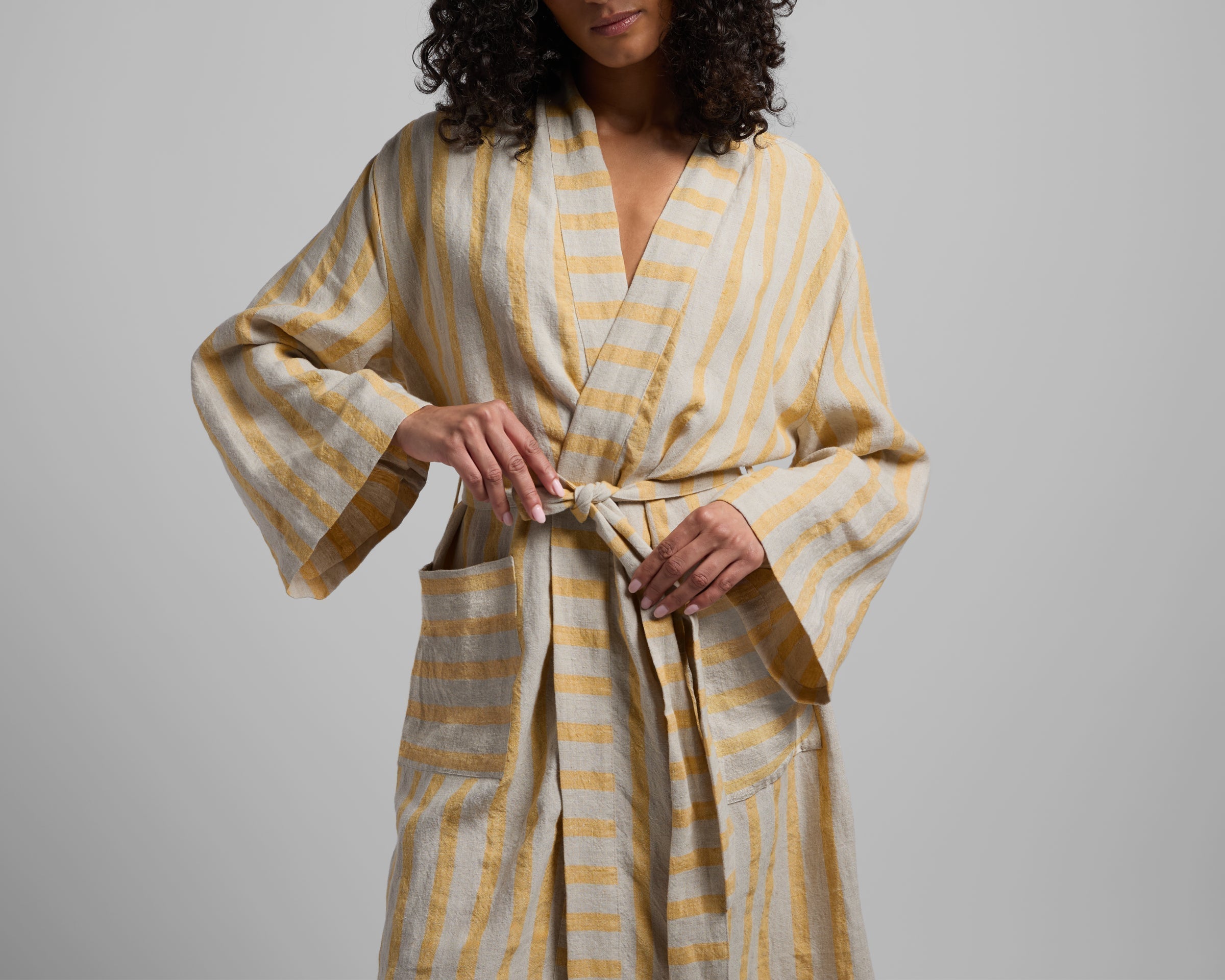 Linen Stripe Robe - FINAL SALE (Natural and Yellow)