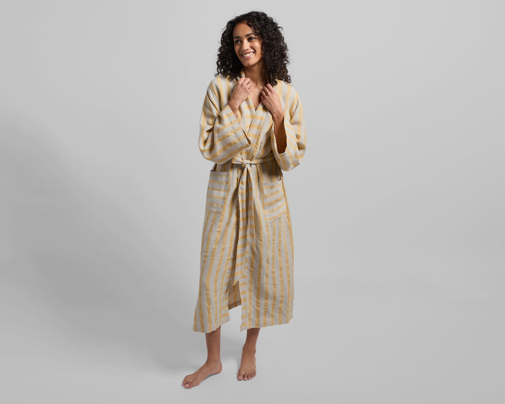 Linen Stripe Robe - FINAL SALE (Natural and Yellow)