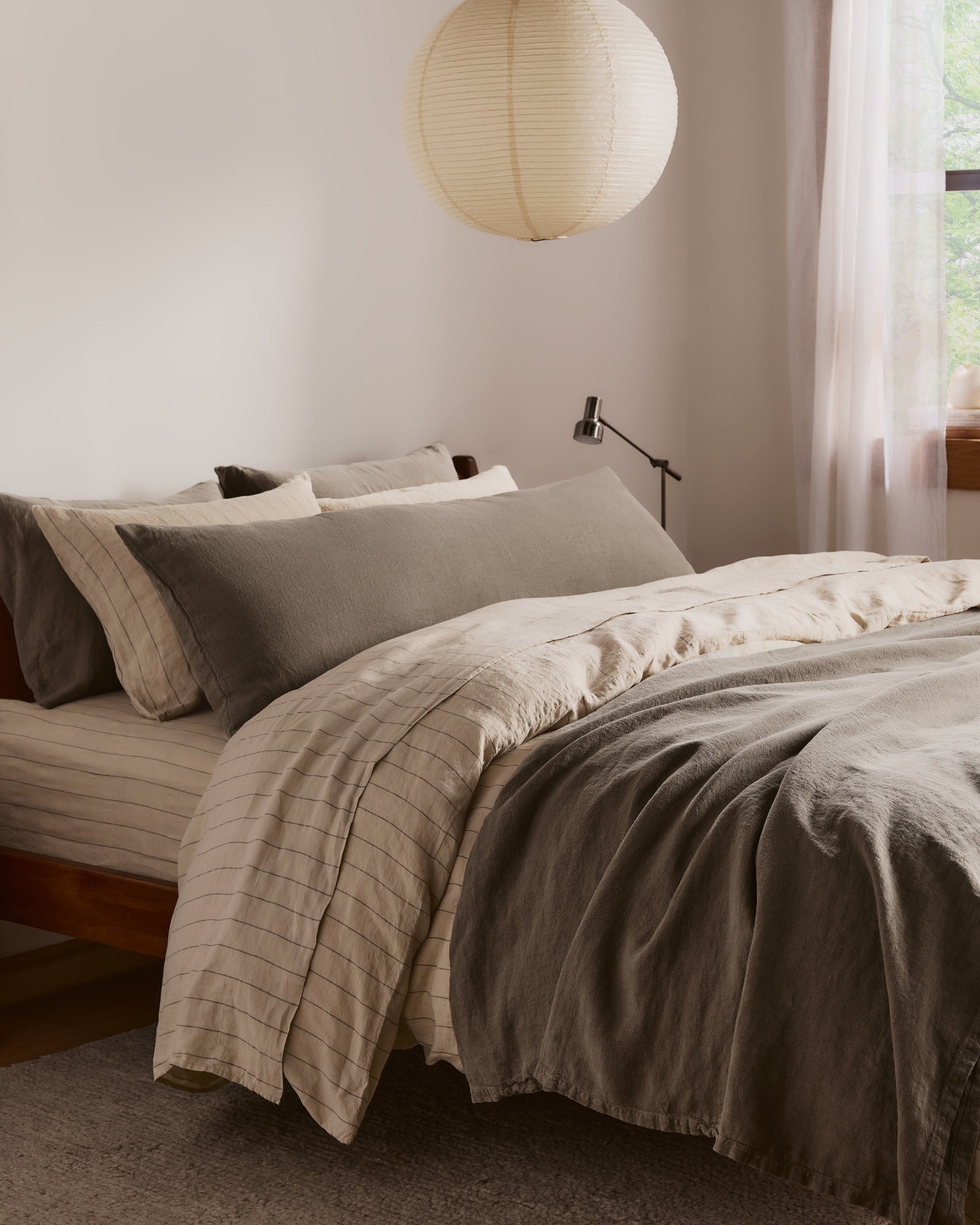 Linen Sheet Set - Bone Stripe F/Q