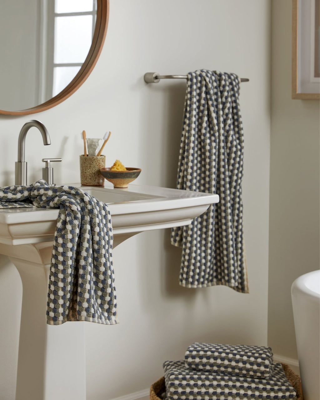 Organic Cotton Mosaic Towels (Moss and Dusk)