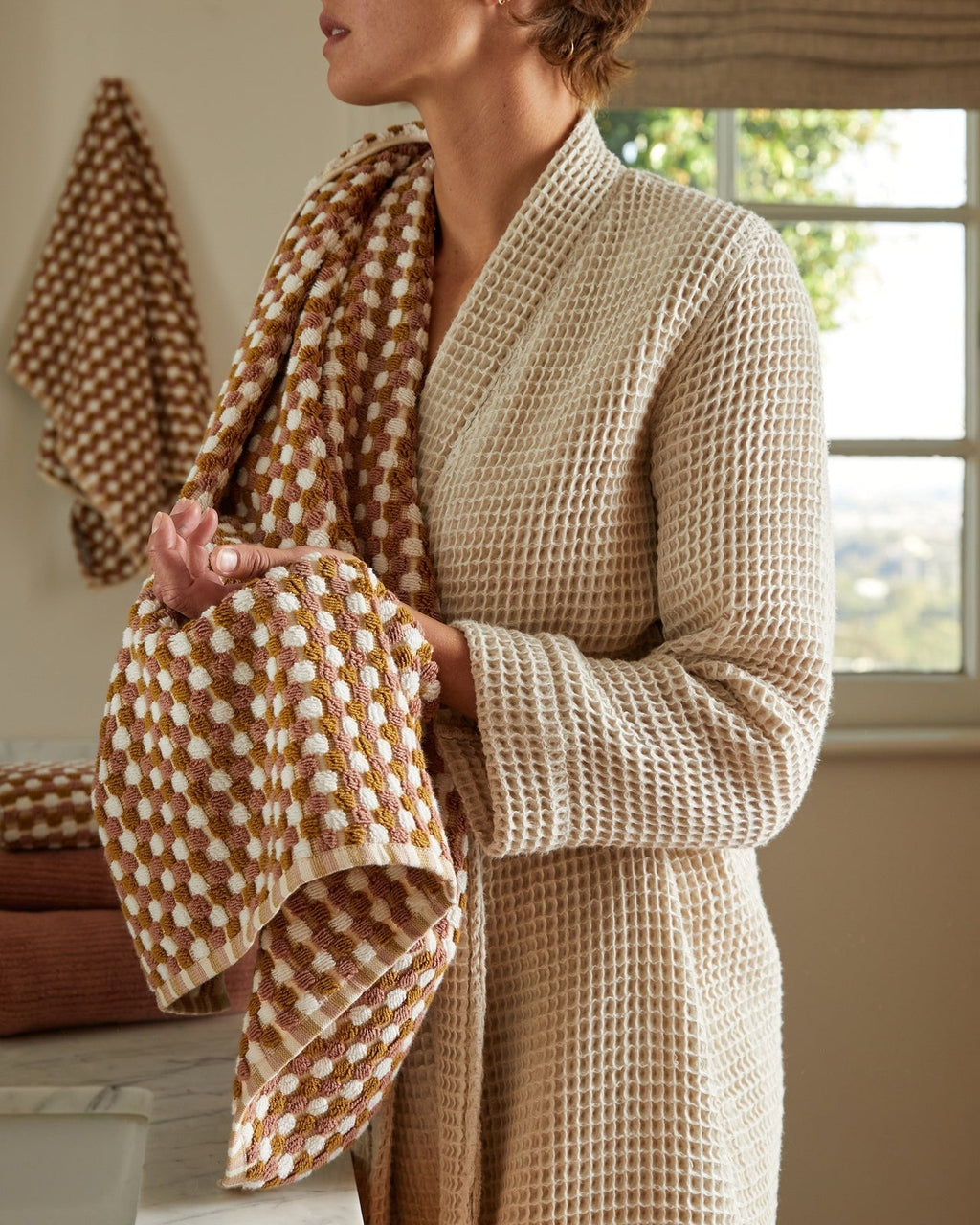 Organic Cotton Mosaic Towels (Ochre and Clay)