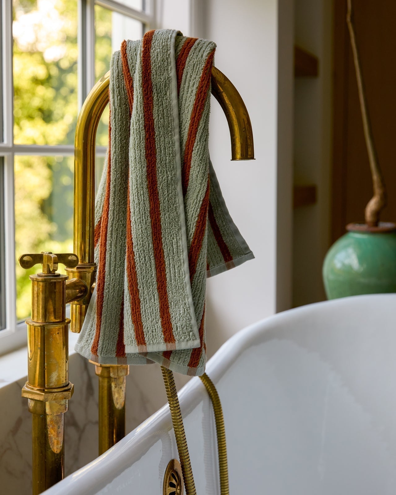 Organic Resort Stripe Towels (Sage with Russet)