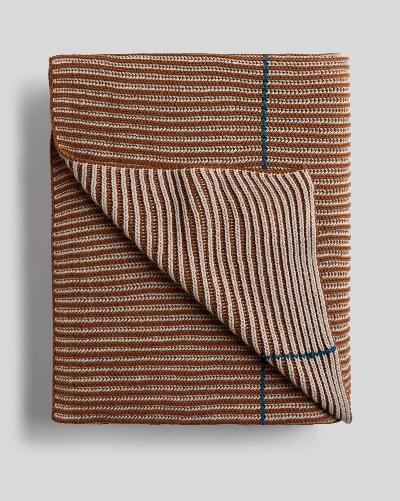 Organic Two Tone Rib Knit Throw (Bone and Tobacco)