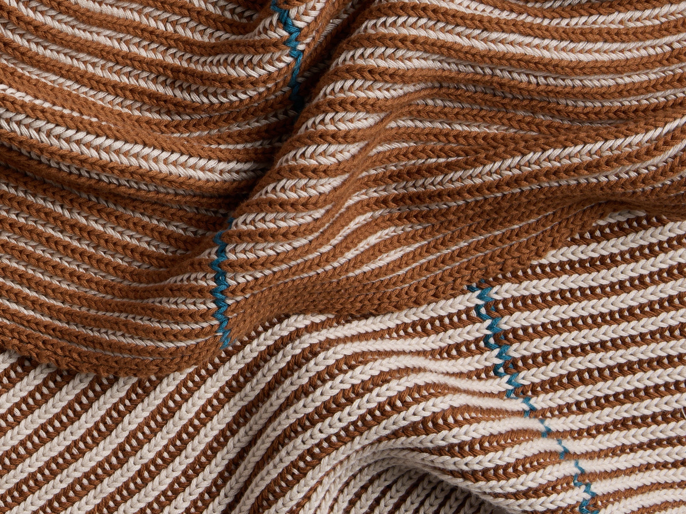 Organic Two Tone Rib Knit Throw (Bone and Tobacco)