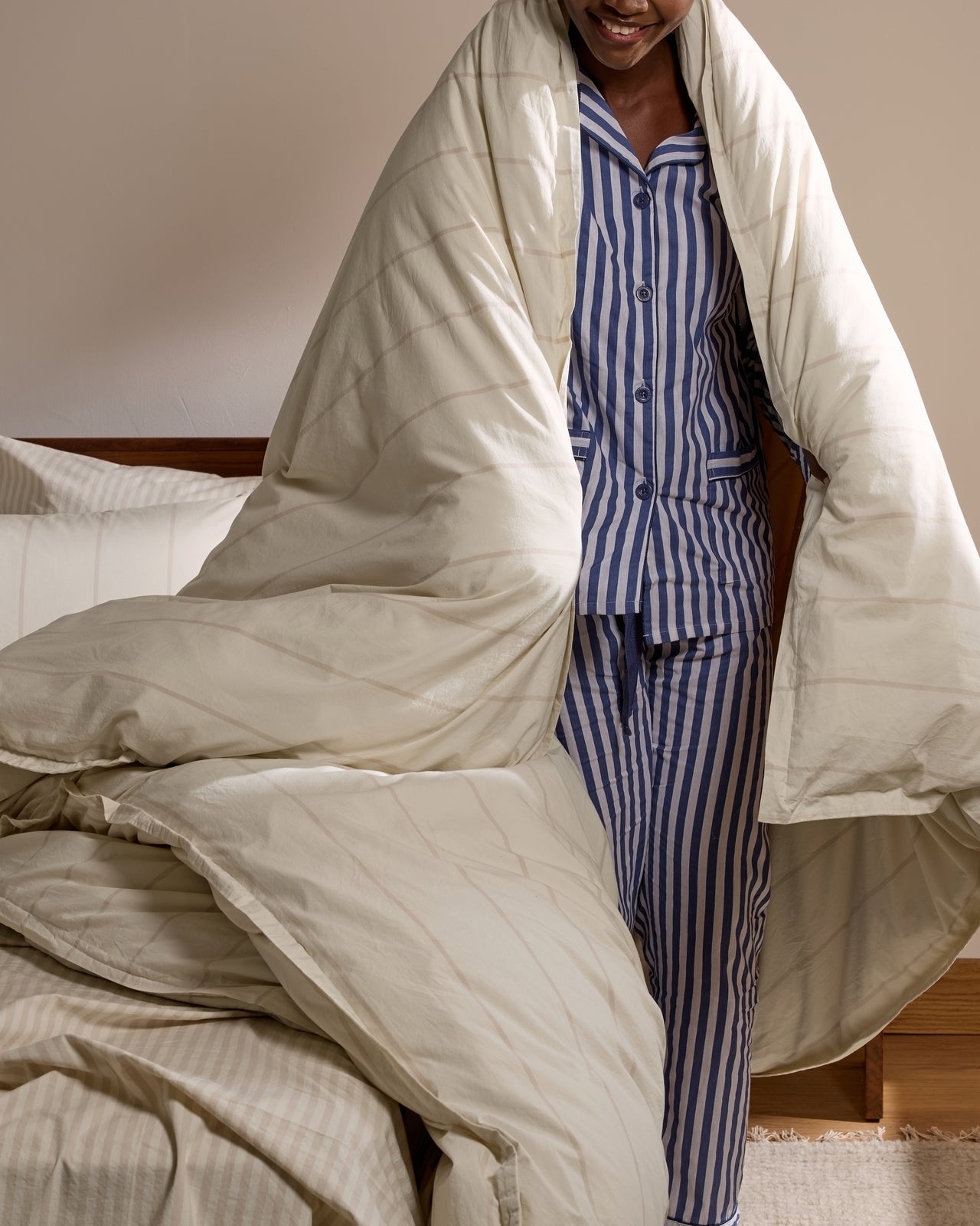 Percale Duvet Cover (Bone Stripe)