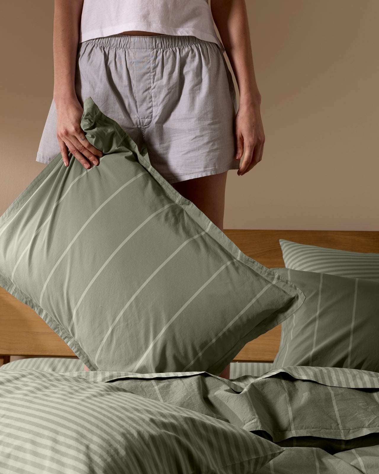 Percale Sham Set (Moss Stripe)