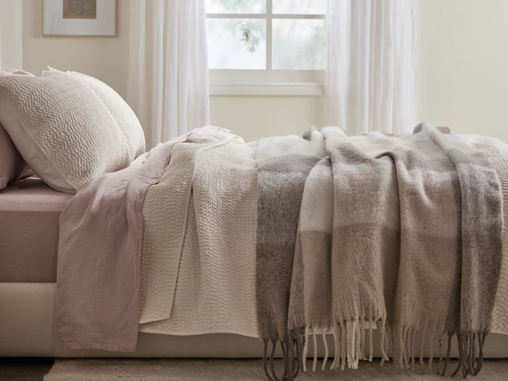 Plaid Wool Alpaca Throw (Natural Plaid)