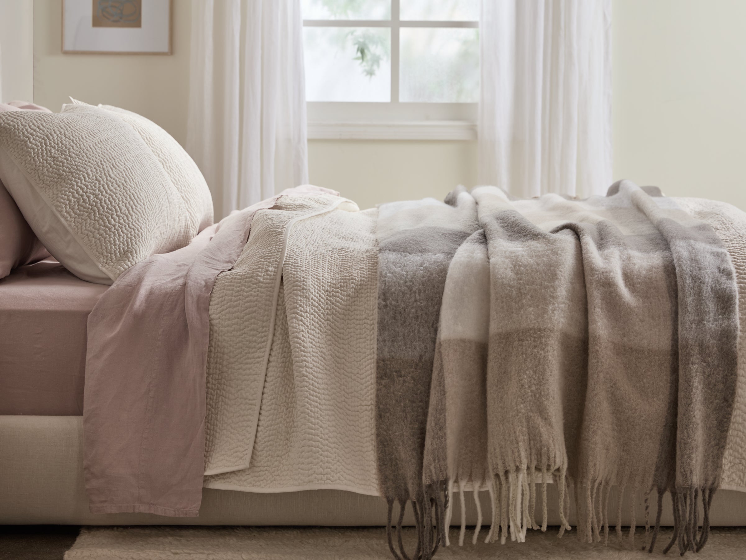 Plaid Wool Alpaca Throw (Natural Plaid)